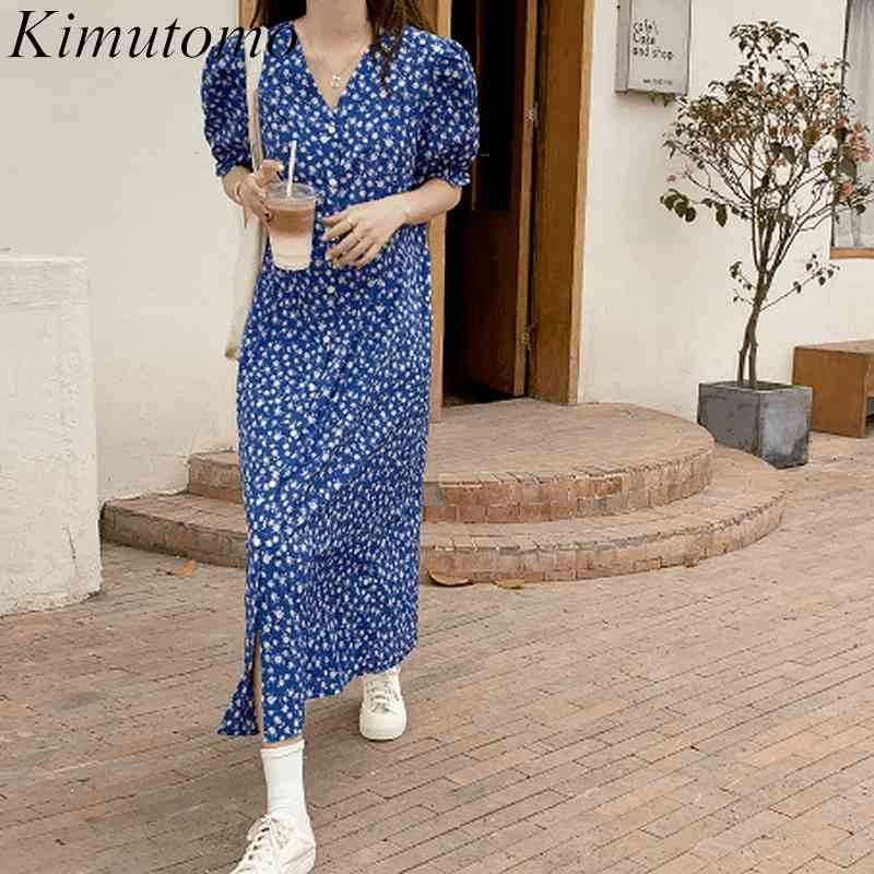 Kimutomo Elegant Floral Print Dress Women Summer V-neck Short Sleeve Slim High Waist Korean Fashion A-line Vestidos Female 210521, Blue
Kimutomo Elegant Floral Print Dress Women Summer V-neck Short Sleeve Slim High Waist Korean Fashion A-line Vestidos Female 210521, Blue