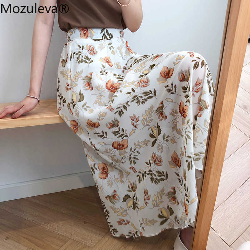 Mozuleva Spring Summer High Waist Chiffon Women Midi Skirts Casual Floral Print Female Maxi Beach Tutu femme 210621