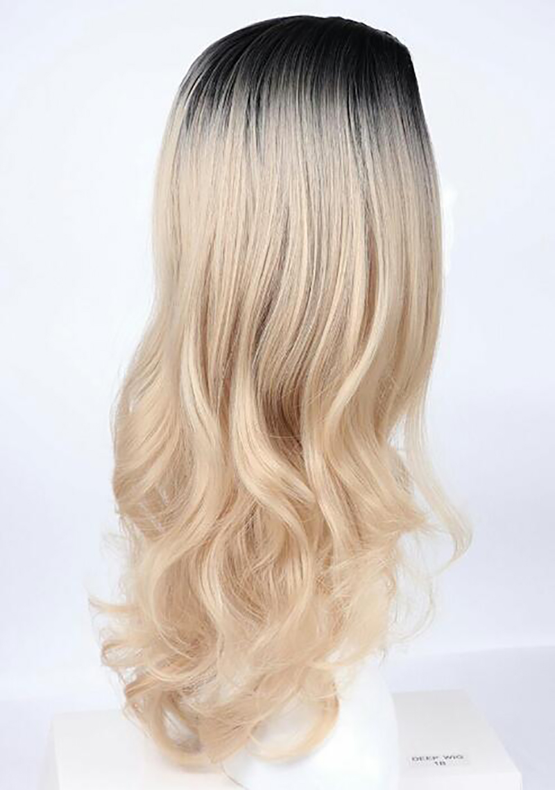 New Fashion Long Blond Wave Dark Root Ombre Synthetic Straight wig women's Hair wigs for life Cosplay