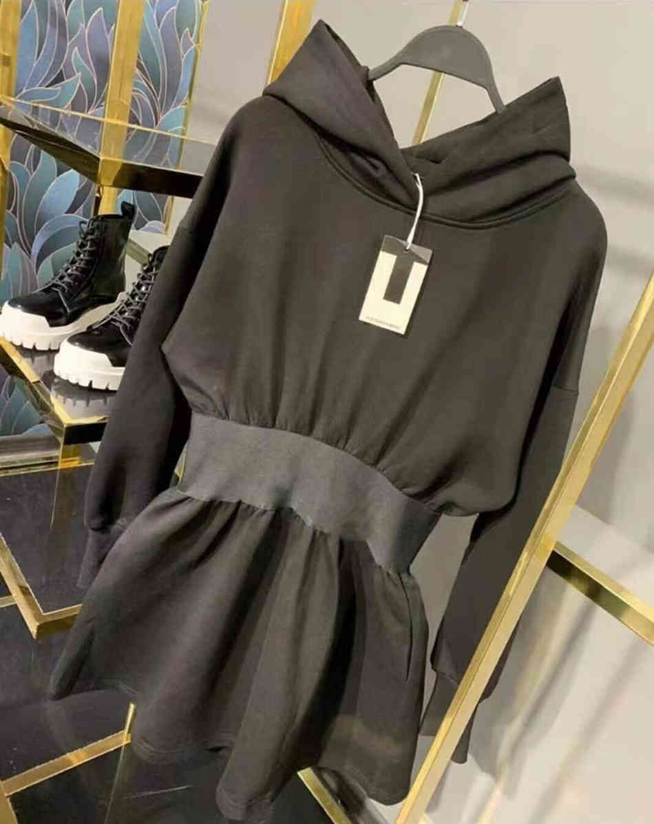Free Sports Hooded Sweater Dress Women's Long Sleeve A-line Mini Casual Pleated Gray Vestidos 210524