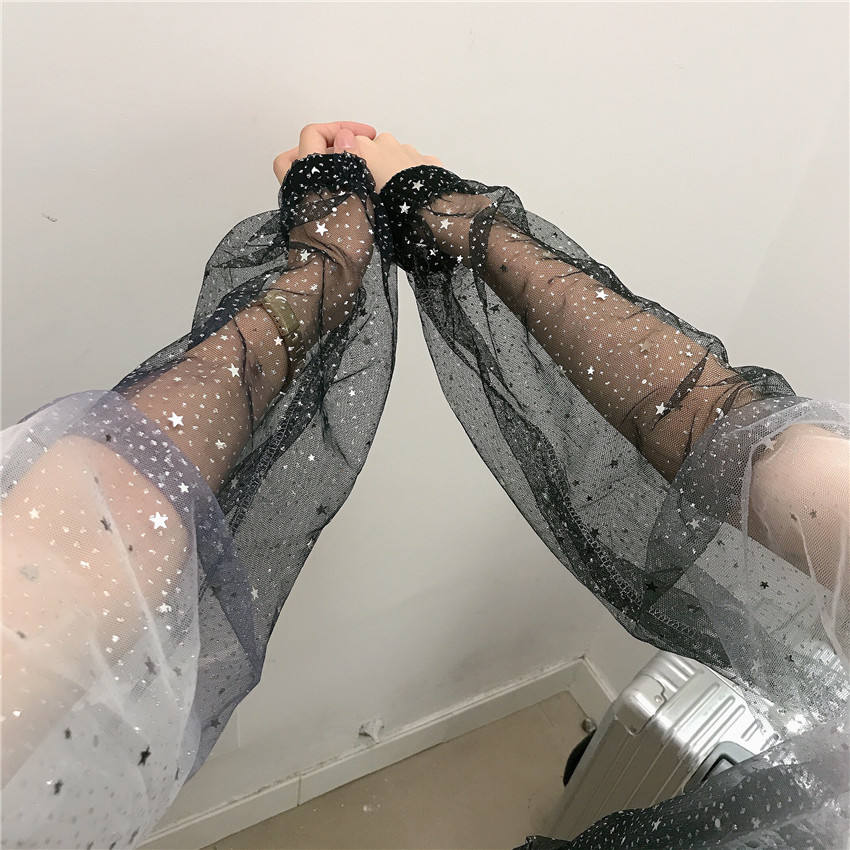 Transparente Sequin Summer Cardigan Blouse Jacket Women Gradient Star Print See Through Loose Korean 210427