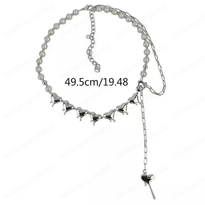 Fashion Imitated Pearl Stone Pendant Necklace For Women Summer Heart Chain Choker Necklace Bohemian Jewelry Gifts