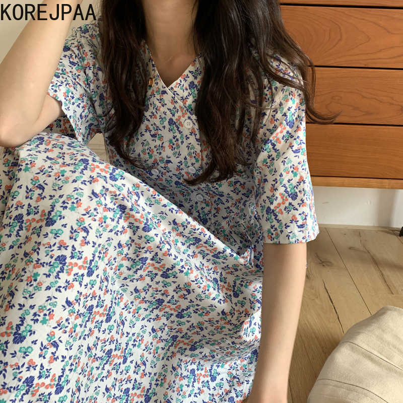Korejpaa Women Dress Summer Korean Fresh Thin V-Neck Double-Breasted Lace-Up Short-Sleeved Full-Screen Floral Vestidos 210526
Korejpaa Women Dress Summer Korean Fresh Thin V-Neck Double-Breasted Lace-Up Short-Sleeved Full-Screen Floral Vestidos 210526