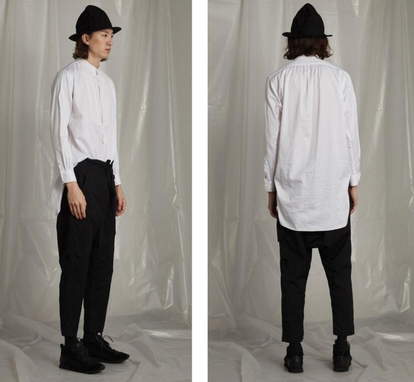 S-6XL 2021 Men's Clothing Hair Stylist Fashion Original Street Model Asymmetric Hem Stand Collar Shirt Plus Size Costumes Casual Shirts