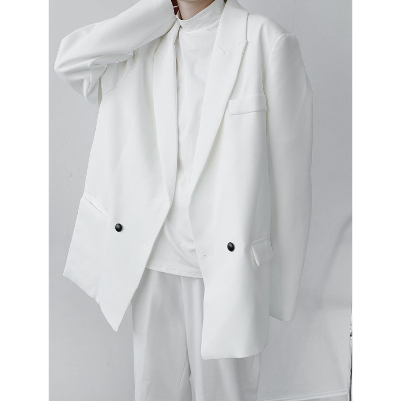 IEFB Men's Wear Spring Oversize Loose Double Breasted Blazers Fashion Loose Black White Big Size Suit Coat Male 9Y4025 210524