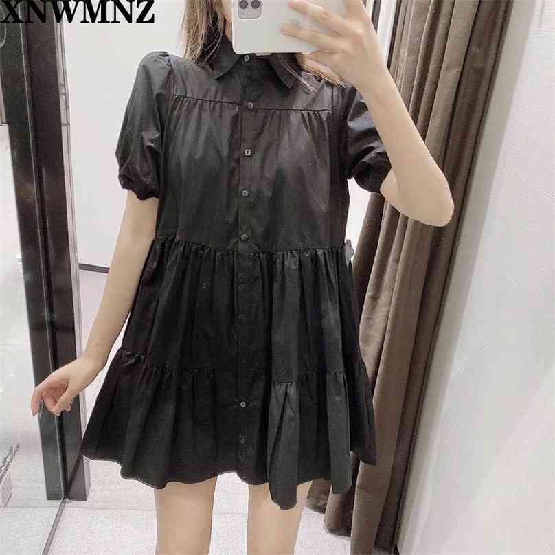 women's dress fashion women Black collar mini for summer puff short sleeve ladies vintage black vestidos 210520 
women's dress fashion women Black collar mini for summer puff short sleeve ladies vintage black vestidos 210520