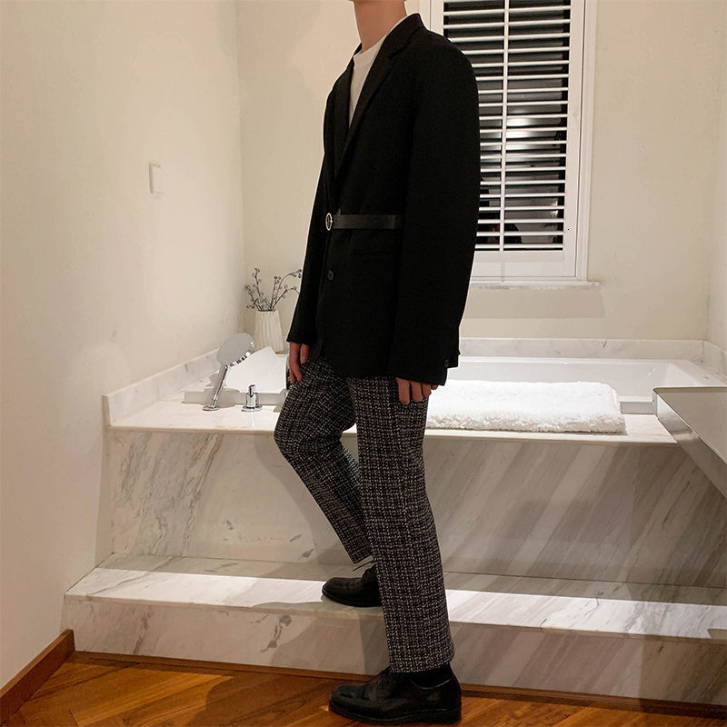 IEFB /men's wear straight casual suit pants for male spring ankle-length pants zipper pockets trousers 9Y3903 210524