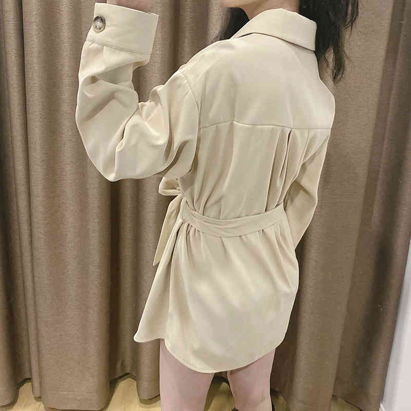 Spring Women Sashes Khaki Tooling Shirt Female Long Sleeve Blouse Casual Lady Loose Tops Blusas 210520