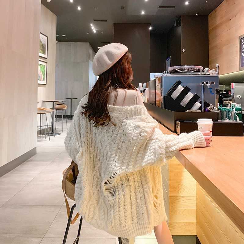 H.SA Sweater Cardigans Women Knit Jacket Vintage Knitwear Borke Hole Basic Coats Knitted Sweater Jumper Single-Breasted Cardigan 210716