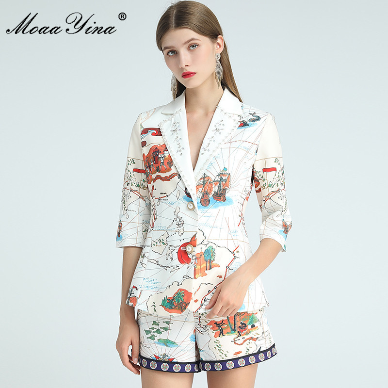 Fashion Designer Set Autumn Women 3/4 Sleeve Diamonds Beading Suit Tops+Map Printed Shorts Two-piece set 210524, White
Fashion Designer Set Autumn Women 3/4 Sleeve Diamonds Beading Suit Tops+Map Printed Shorts Two-piece set 210524, White
