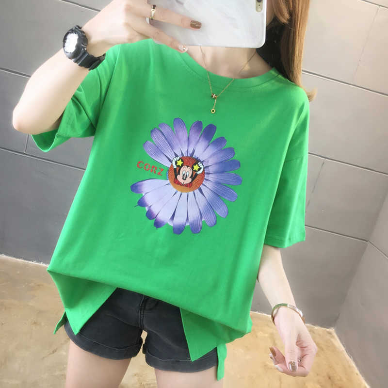 Tee Shirt Femme Loose Women Fashion Korean Clothes Floral Print shirt Summer ops Short Sleeve Female 210615Z