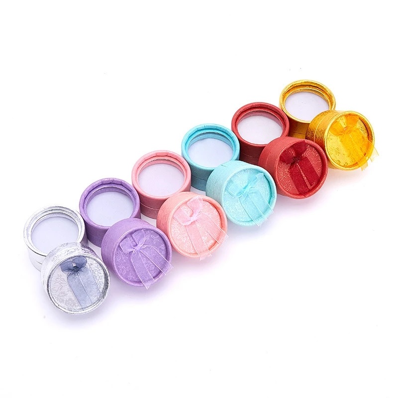 Wholesales Ring Box Stud Earrings Jewelry Box Gift Boxes Bow Small Round Trinket Container for Ring Display Jewelry 24pcs/Lot