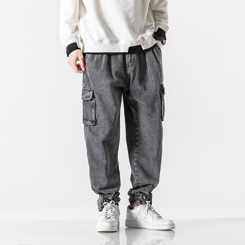 IEFB Spring Workwear Denim Trousers For Men Double Pocket Turnup Pants Causal Loose Jeans Streetwear 9Y6070 210524