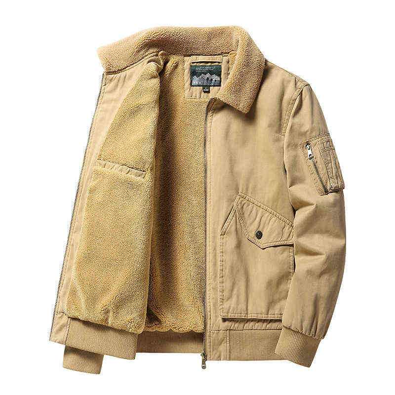 Winter Mens Zipper Jackets Casual Male Bomber Outwear Fleece Warm Windbreaker Woolen Jacket Mens Turn-Down Collar Coats Clothing 211122