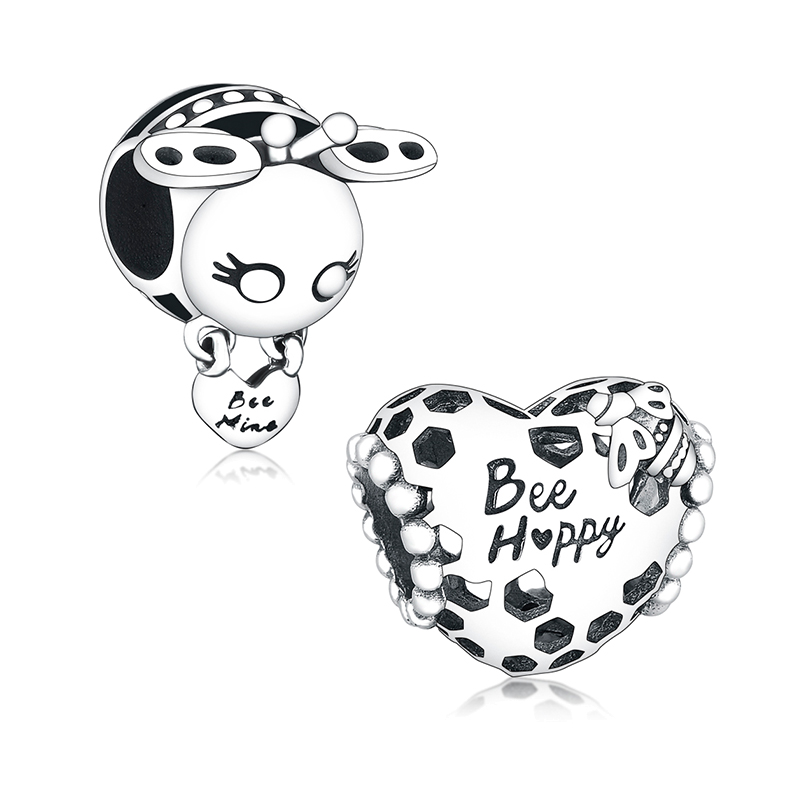 Fit Original Brand Charm Bracelet 100% 925 Silver Animal Honeycomb Bee Mine Black Enamel Body Wing Bead Making Berloque DIY