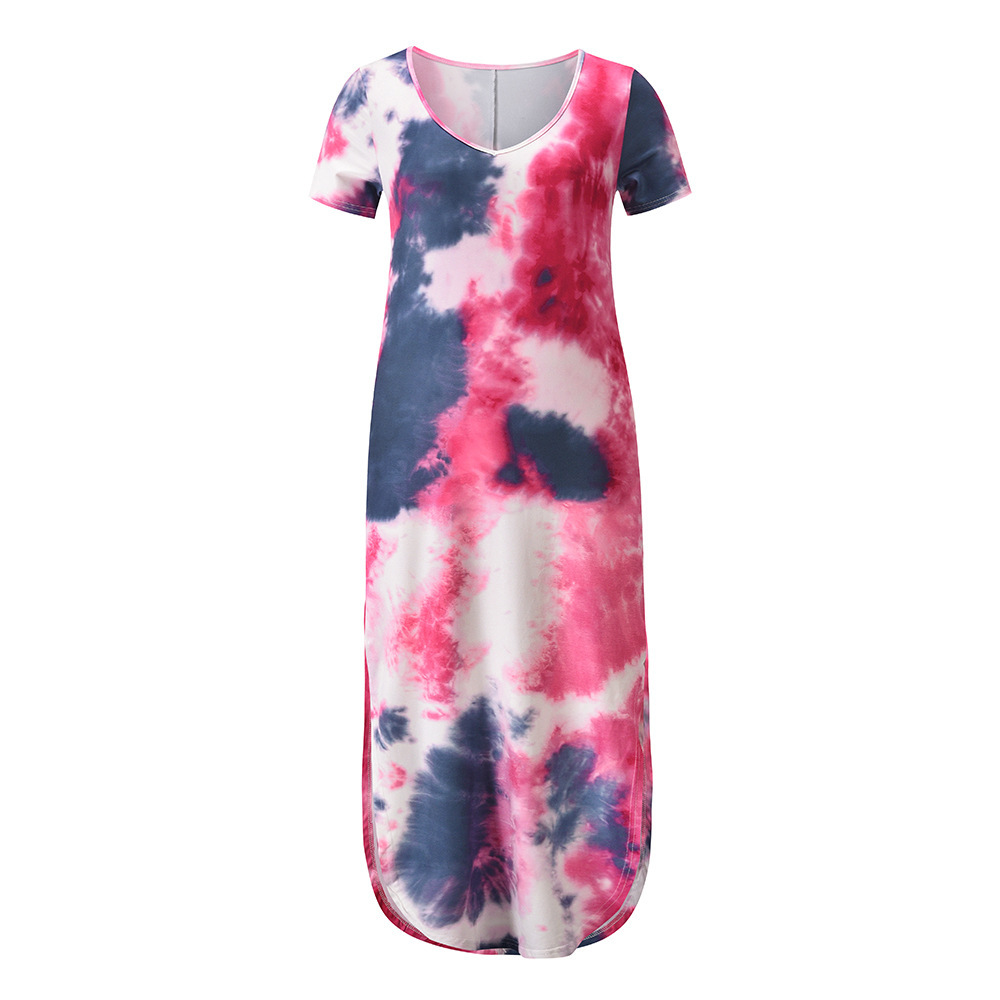 Women Dress Printed Bohemia Sexy Long Print Maxi es V Neck Short Sleeve Loose Casual Beach es Plus Size 210513