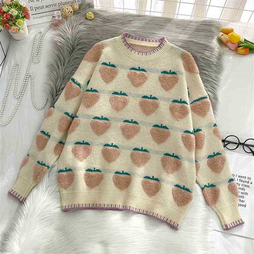Autumn Winter Pullover Sweater Women Long Sleeved Fruit Printed Korean Tops Woman Loose Casual Jumper Sweaters 210525
Autumn Winter Pullover Sweater Women Long Sleeved Fruit Printed Korean Tops Woman Loose Casual Jumper Sweaters 210525
