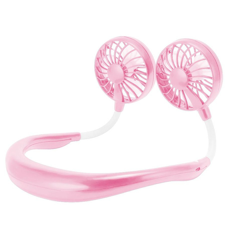 Mini portable fan USB rechargeable neckband lazy suspension dual cooling mini sport 360 degree rotation boxed suitable for home office