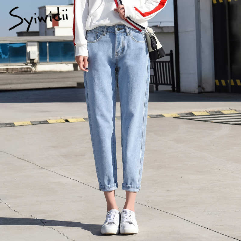 mom jeans blue womens denim pants high waist boyfriend for women Harem Pants High Street Cotton 210922