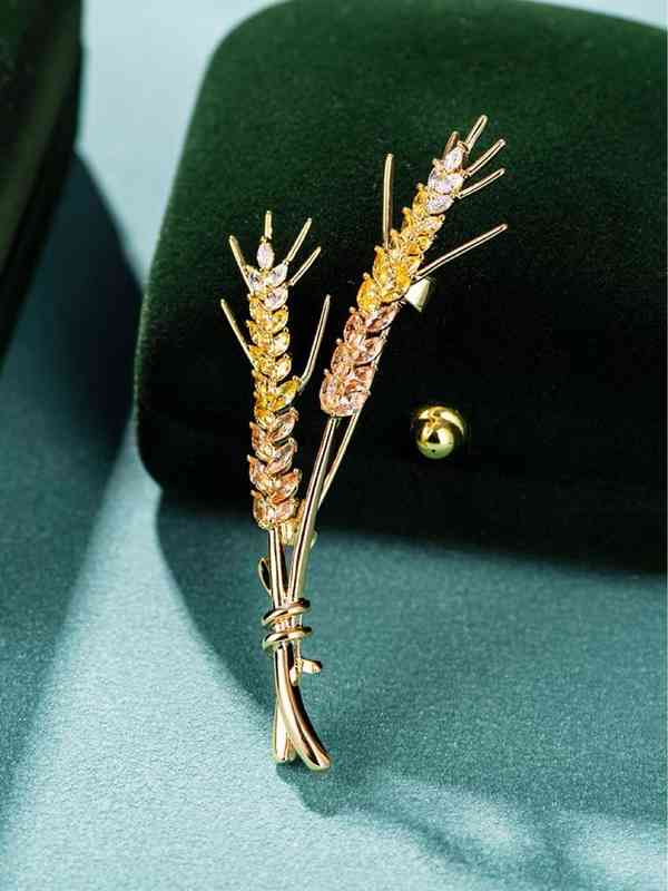 Women's Flower Decoration Baking Paint Naked Gold Korean Elegant Zircon Wheat Ear Brooch