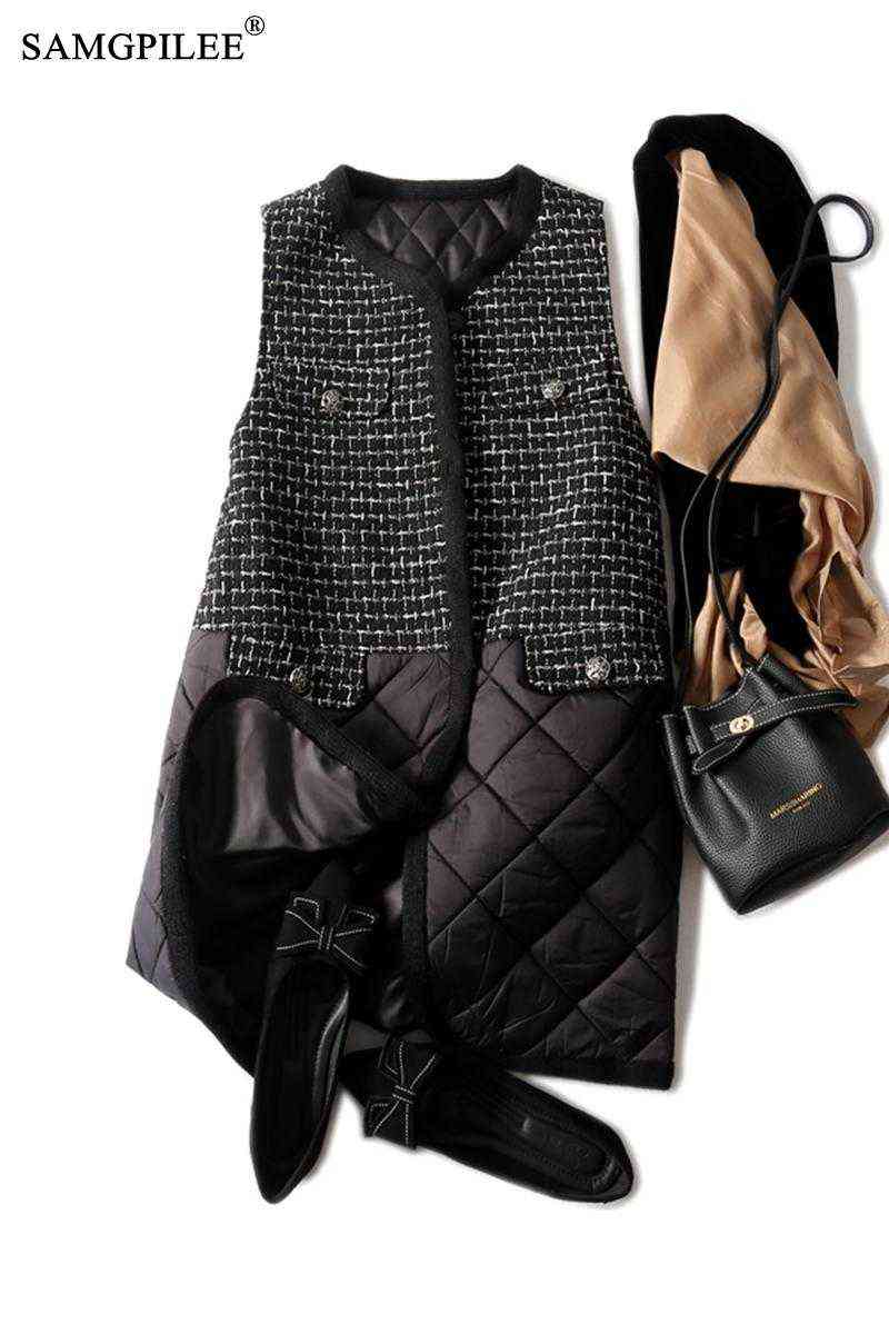 Winter sleeveless jackets for women Office Lady Long Patchwork V-neck Single Breasted plus size woman warm vest 4XL 211130wtt