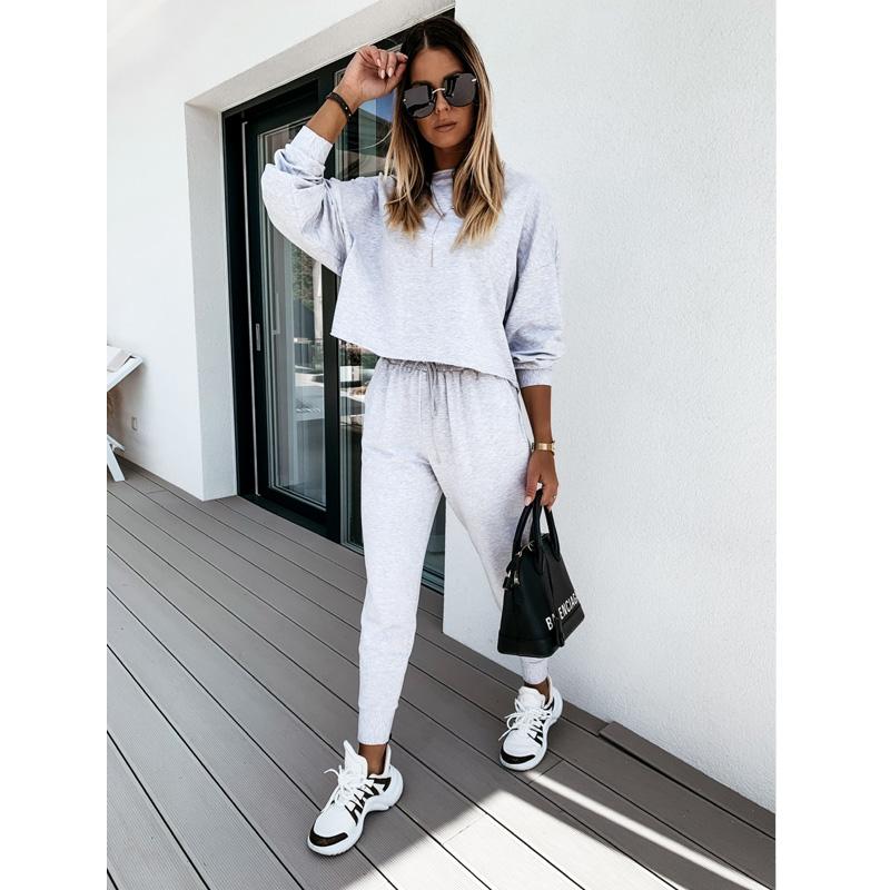 Hirigin Autumn 2pcs Women Outfits Set Ladies Long Sleeve Solid Top Pants Casual Tracksuit Exercise Fitness Clothes 2XL Women's Tracksuits