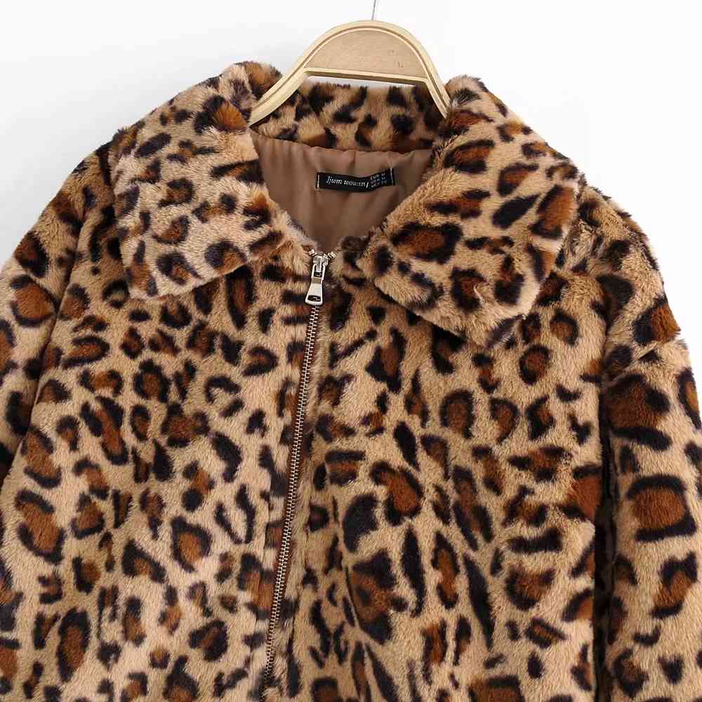 Vintage leopard coat women furry teddy jacket faux fur warm outwear Korean fashion streetwear Winter 210521