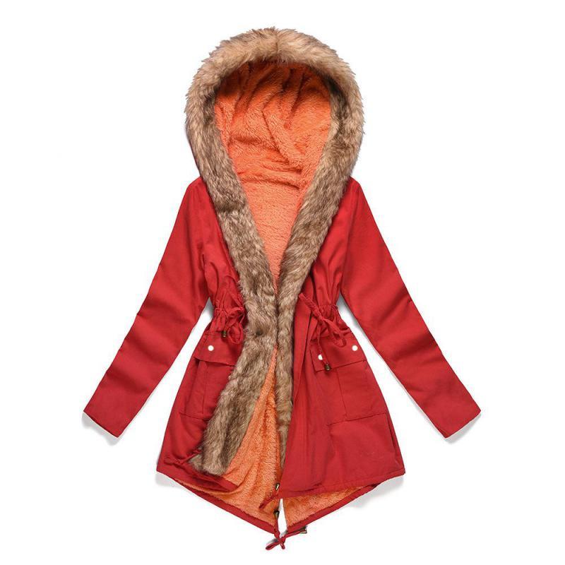 Women Parka Hooded Thickened Winter Coat Drawstring Fleece Warm Jacket Loose Long Ladies Parkas Plus Size 210524
