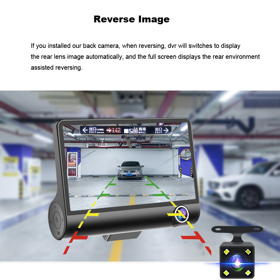 1080P HD Car DVR 3 Cameras 4.0 Inch Dash Camera Dual Lens suppor Rearview Video Recorder Auto Registrator Dvrs