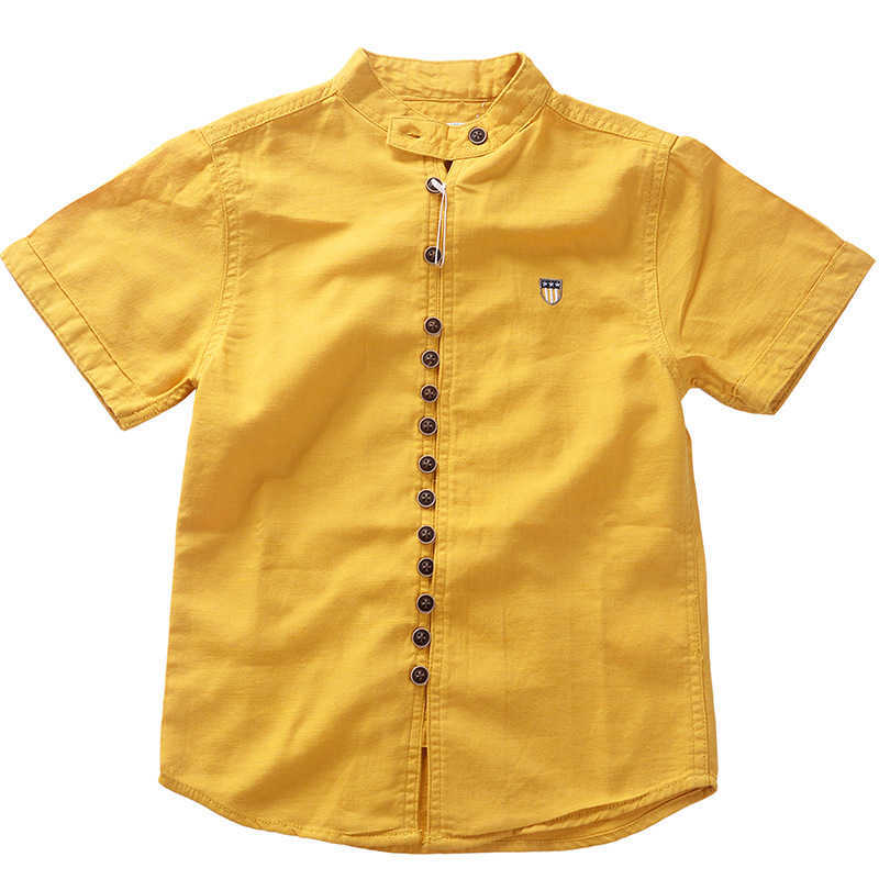 Cotton Linen Cool Fabric Straight Built In Teens Boys Shirts Summer Casual Buttons Children's Clothing 210713