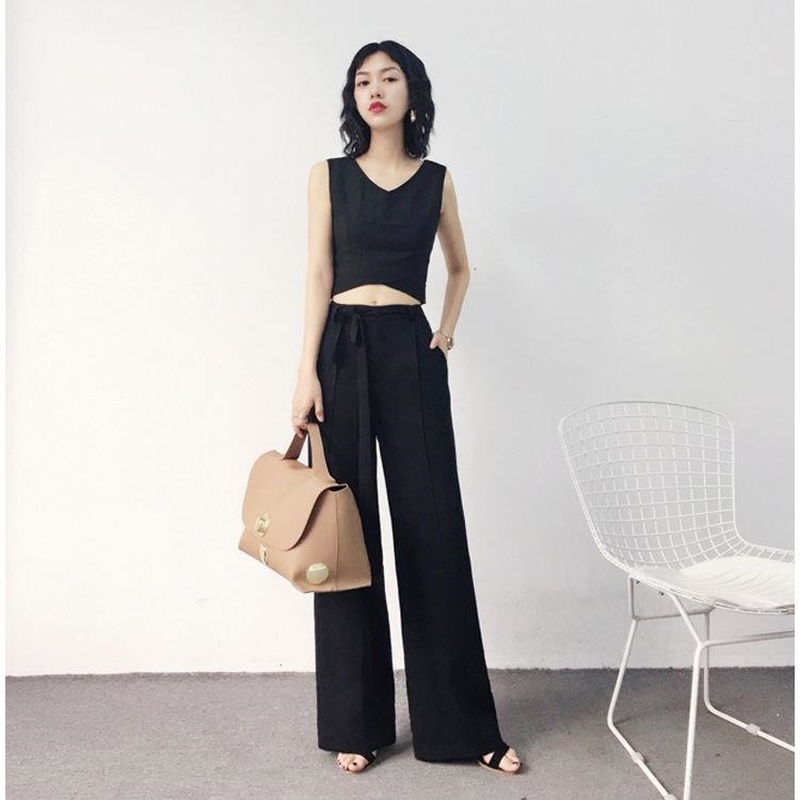 Elastic Waist Palazzo Pant Wide Leg Pants Women High Streetwear Elegant Office Ladies Khaki Gray Trousers 210510