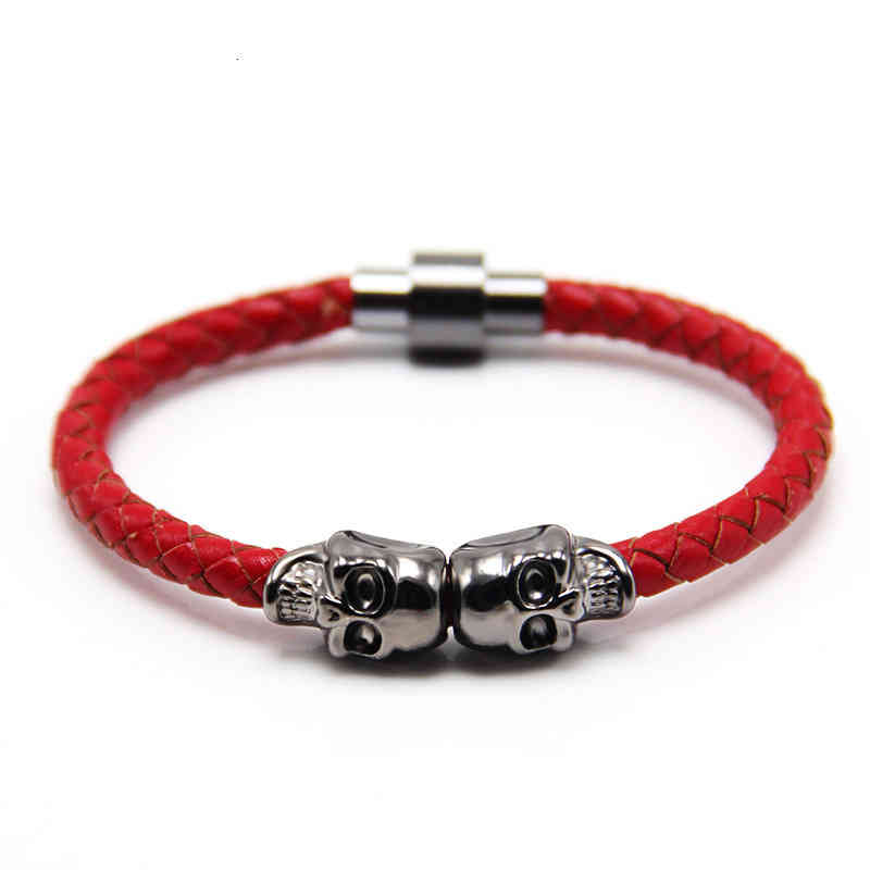 Bangle Charm Bracelets Punk Cowhide Woven Magnet Buckle Skull Men's Jewelry