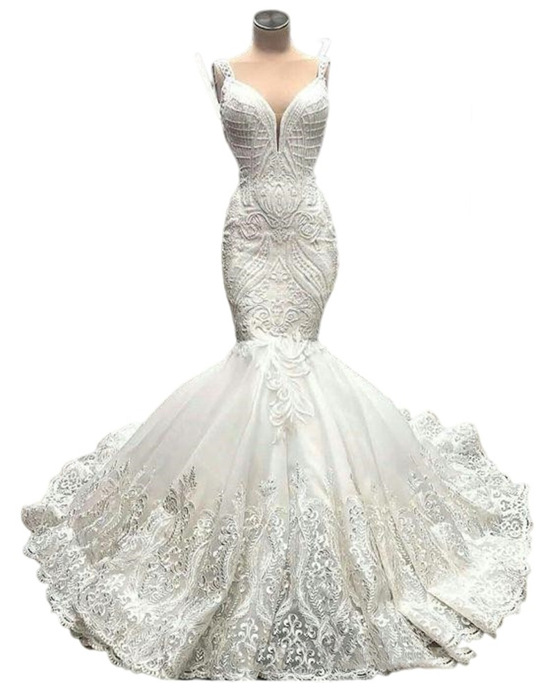 High End Unique Lace Mermaid Wedding Dresses Appliques Dubai 2022 Beaded Bridal Gowns Custom Made Robe De Mariee