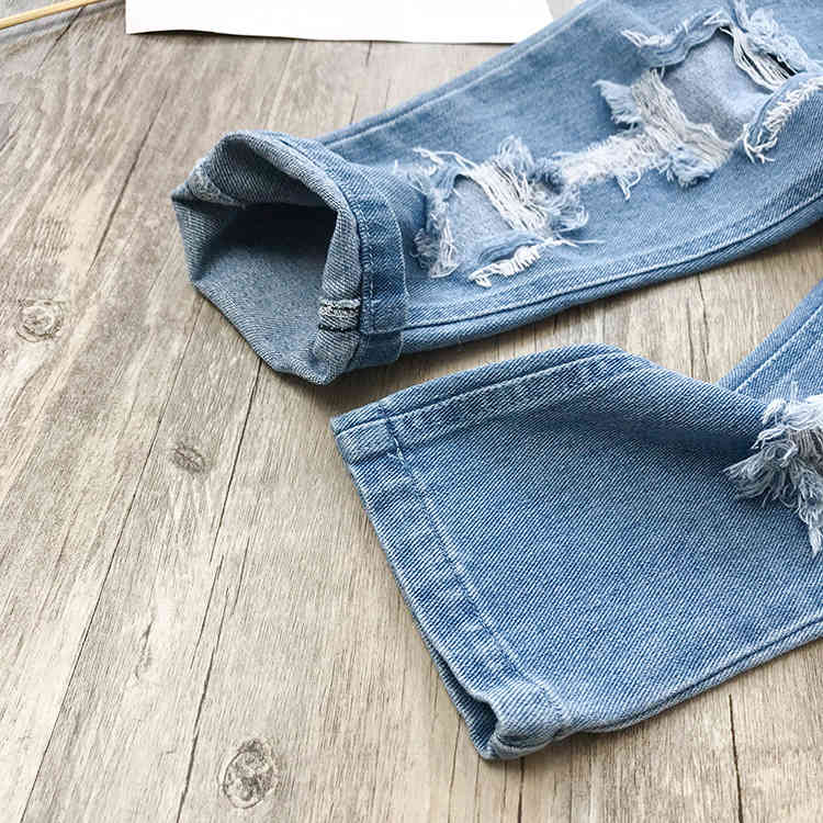 Fashion Boys Girls Jeans Spring Children Ripped Casual Kids Denim Pants Toddler Clothes 210515