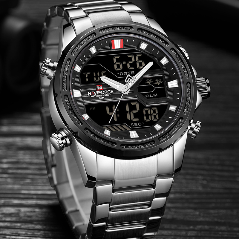 NAVIFORCE Luxury Brand Men's Military Sports Watch Men Fashion Army Quartz Watches Male Stainless Steel LED Analog Digital Clock 210517, Silver black-s
NAVIFORCE Luxury Brand Men's Military Sports Watch Men Fashion Army Quartz Watches Male Stainless Steel LED Analog Digital Clock 210517, Silver black-s