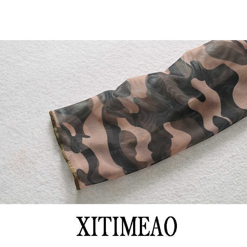 XITIMEAO Womens Spring Autumn Lightweight Camouflage Printing Crop Tops Comfort Skinny Long Sleeve Sexy Mesh Perspective T-Shirt 210602