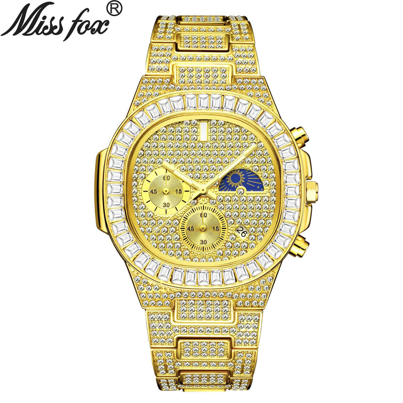 Missfox watch high-end fashion hip hop full diamond multifunctional leisure quartz men's Watch, Black
Missfox watch high-end fashion hip hop full diamond multifunctional leisure quartz men's Watch, Black