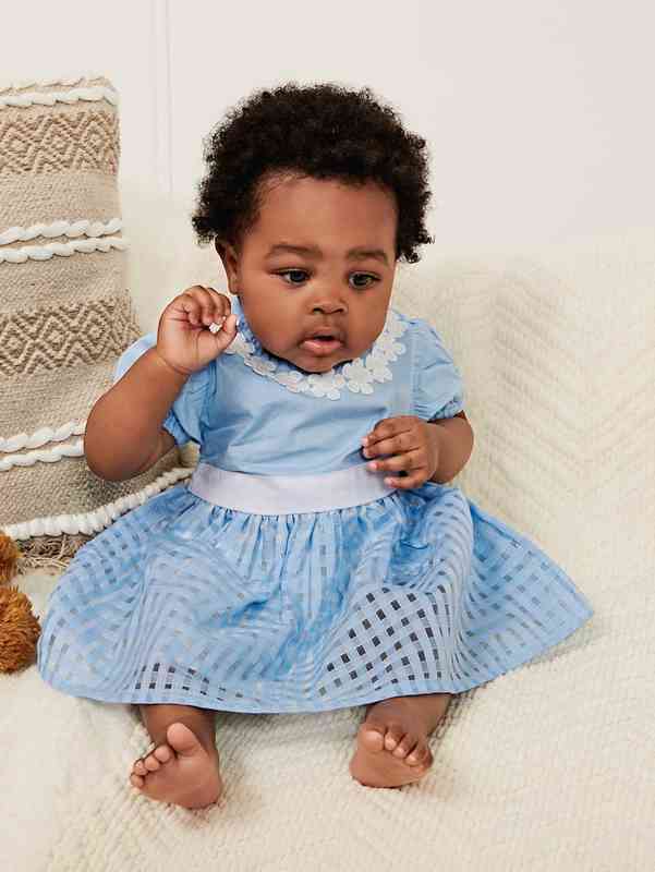 Baby Puff Sleeve Zip Back Appliques Dress SHE
