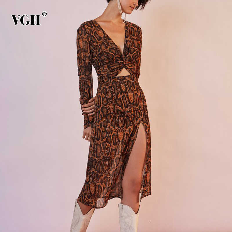 Print Hit Color Women's Suits V Neck Long Sleeve Tunic Shirt High Waist Side Split Skirt Hollow Out Sexy Two Piece Sets 210531