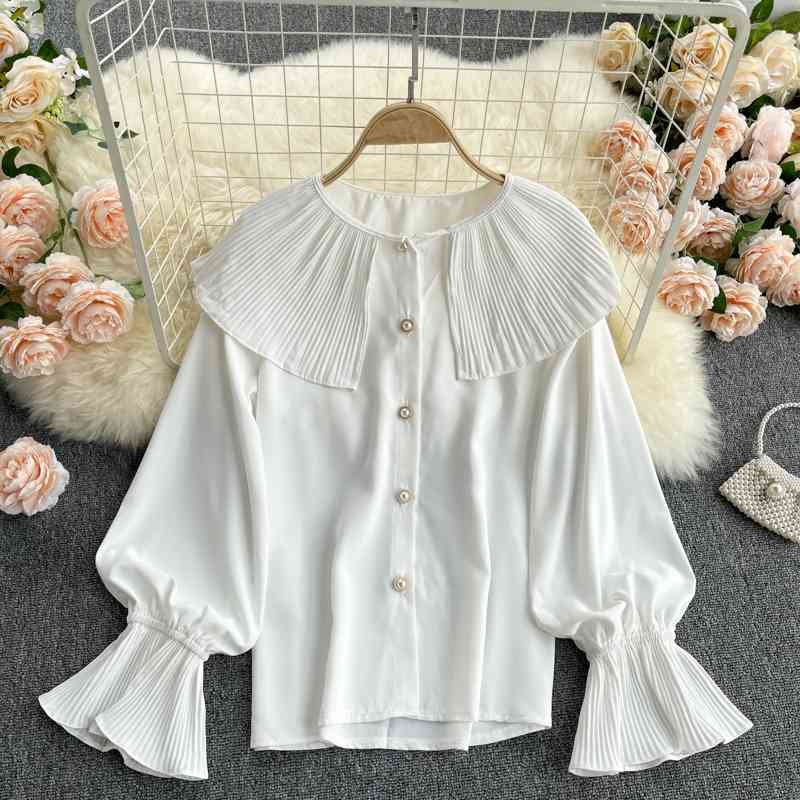Spring Summer Design Solid Pleated Peter Pan Collar Puff Sleeve Loose Plus Size Shirt Women Tops 210615, Red
Spring Summer Design Solid Pleated Peter Pan Collar Puff Sleeve Loose Plus Size Shirt Women Tops 210615, Red