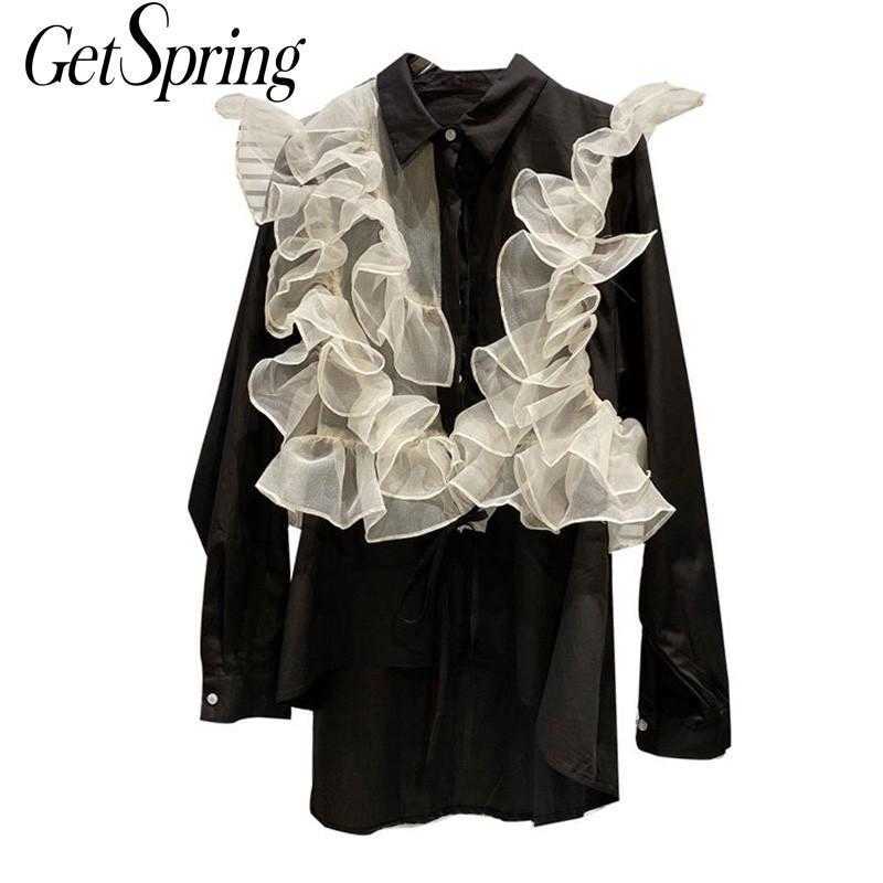 GetSpring Women Blouse Fashionable Black Shirt Long Sleeve Mesh Stitching Drawstring Ladies Tops Loose Casual Shirts 210601
GetSpring Women Blouse Fashionable Black Shirt Long Sleeve Mesh Stitching Drawstring Ladies Tops Loose Casual Shirts 210601