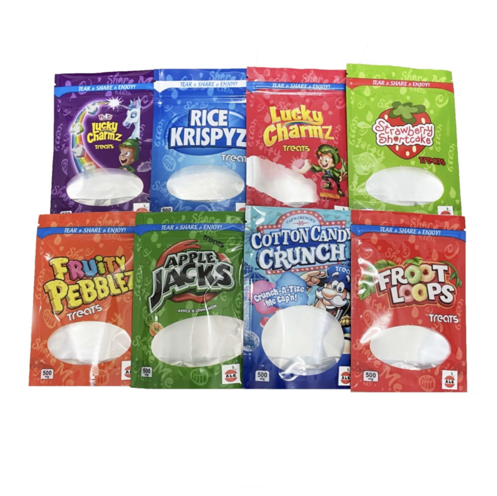 infused cereal edibles treats plastic packaging bags fruit loops apple jacks rice crunch fruity pebbles
infused cereal edibles treats plastic packaging bags fruit loops apple jacks rice crunch fruity pebbles