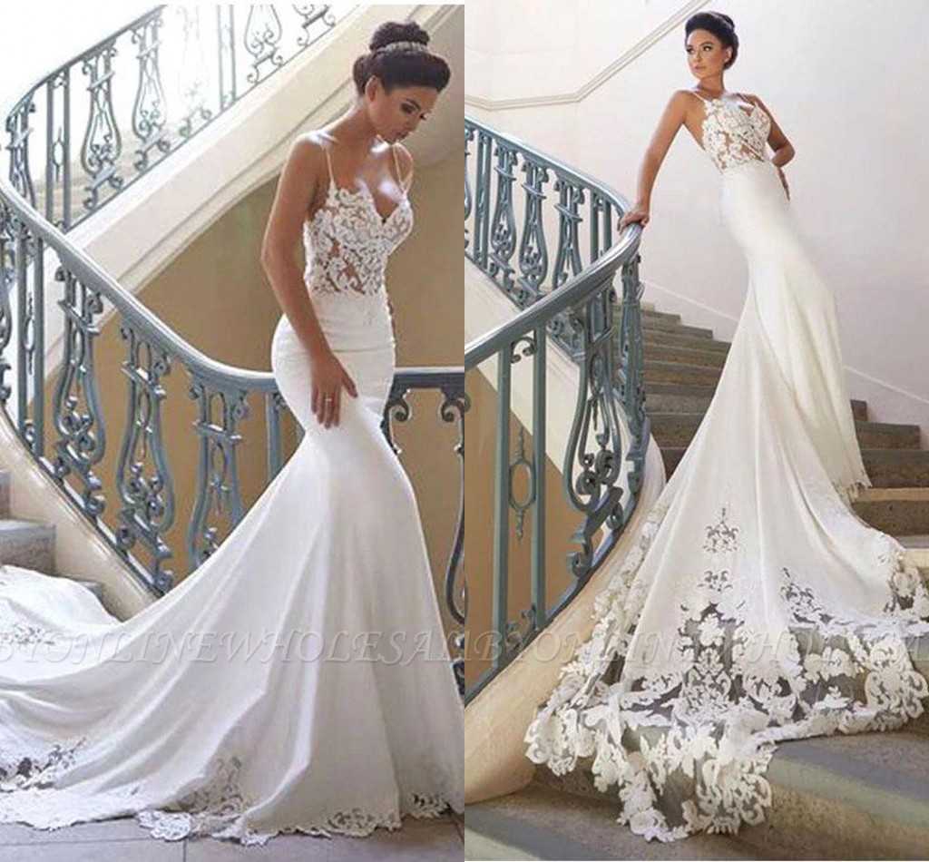 2022 Sexy Lace Appliqued Mermaid Wedding Dresses Vintage Spaghetti Open Back Beach Bohemian Bridal Gown BM0968, Silver
2022 Sexy Lace Appliqued Mermaid Wedding Dresses Vintage Spaghetti Open Back Beach Bohemian Bridal Gown BM0968, Silver