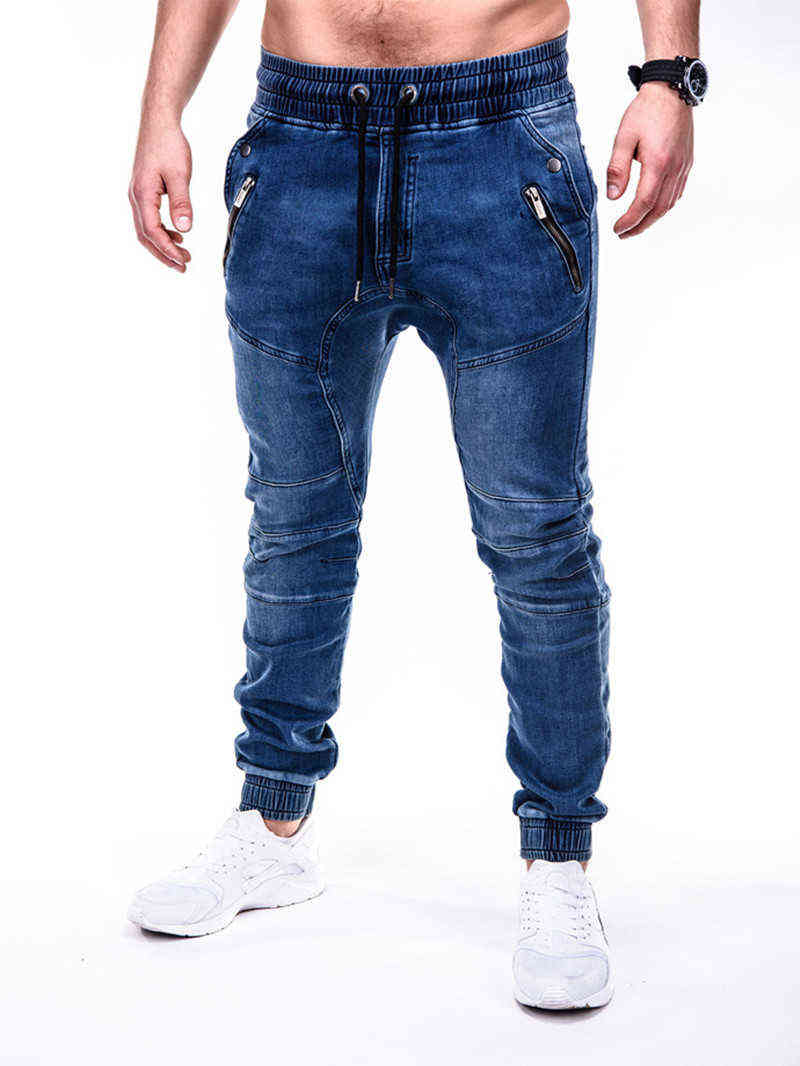 Blue Vintage Man Jeans Business Casual Classic Style Denim Male Cargo Pants More Pockets Frenum Ankle Banded Casual Pants S-3XL 211120