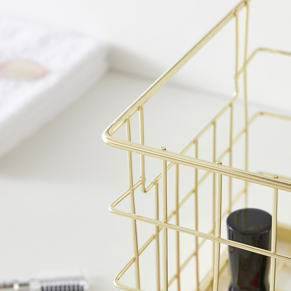 Wrought Iron Gold Storage Basket Office Desk Sundries Makeup Brushes Pen Holder Table Cosmetic Organizer Net Basket