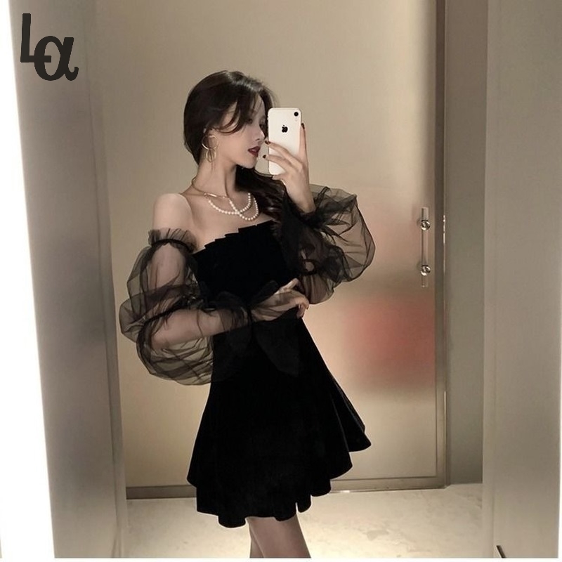 Black Retro Dress Women Autumn Lace Chiffon Mini Hepburn High Street Sexy Korean 210519
Black Retro Dress Women Autumn Lace Chiffon Mini Hepburn High Street Sexy Korean 210519
