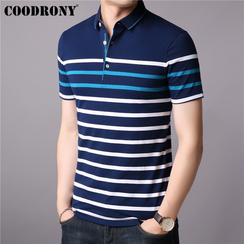 COODRONY Cotton T Shirt Men Short Sleeve T-Shirt Men Summer Social Business Casual Men's T-Shirts Striped Tee Shirt Homme S95101 210319