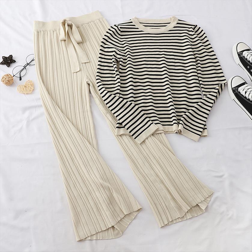 autumn winter stripe pullover loose womenpant long sleeve high waist lace up wide leg casual pants knitting two piece, White
autumn winter stripe pullover loose womenpant long sleeve high waist lace up wide leg casual pants knitting two piece, White