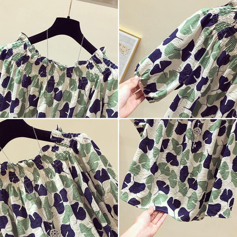 Korea Fashion Summer Women Shirt Plus Size Slash Neck Sexy Off Shoulder Short Sleeve Print Tops Loose Casual Blouse D20 210512