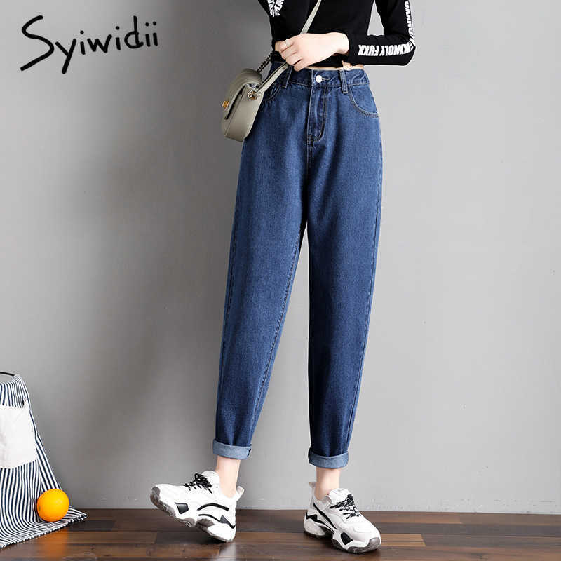 Syiwidii High Waist Jeans for Women Denim Pants Street Style Vintage Streetwear Elastic Black Korean Fashion Mom 210922